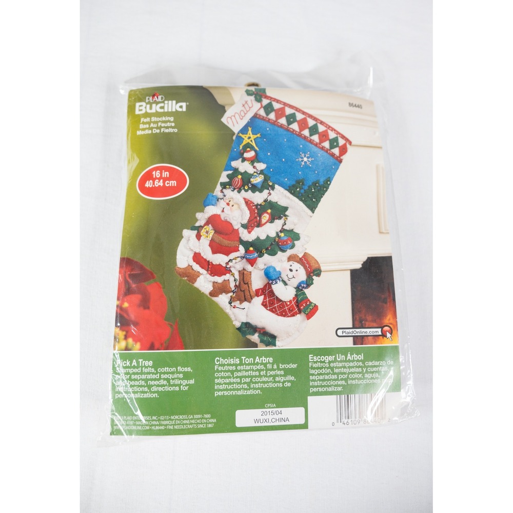 Bucilla Pick A Tree Stocking Kit Unisex 16in Multicolor New Santa Snowman 86440